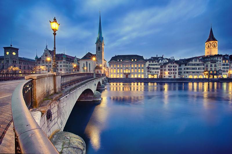 Citycape of Zurich in the evening